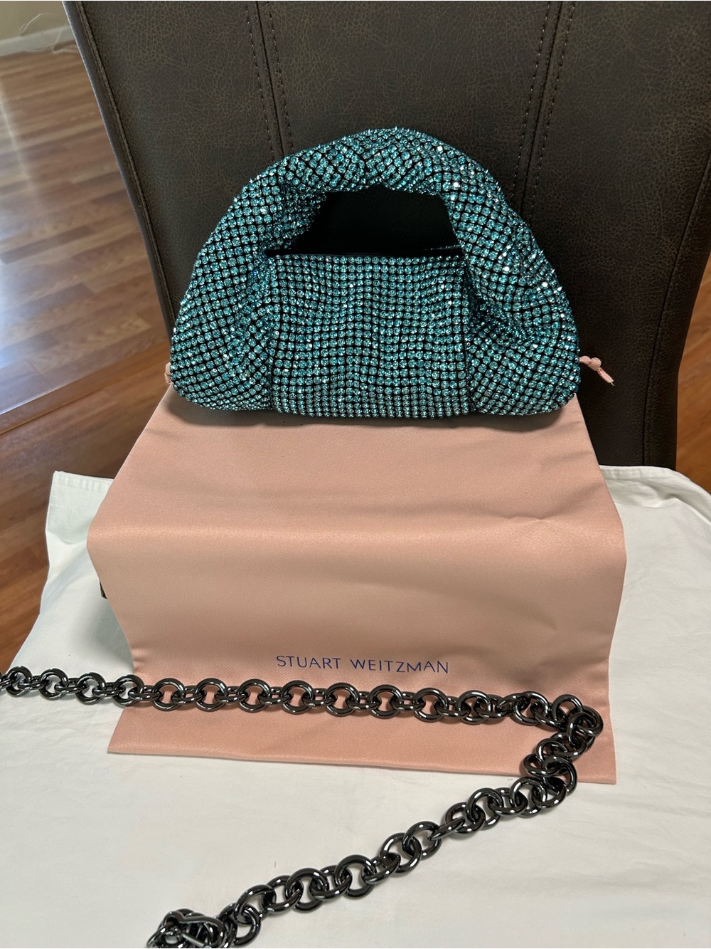 Stuart Weitzman Moda Shine Aquamarine Mini tote- Crystal embellished - Picture 5 of 10
